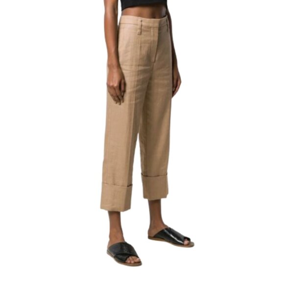 Brunello Cucinelli Cuffed Pants Trousers Womens 42 6 Beige Tan High Rise Cropped - Picture 1 of 15